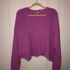Tobi pink distressed out crop sweater